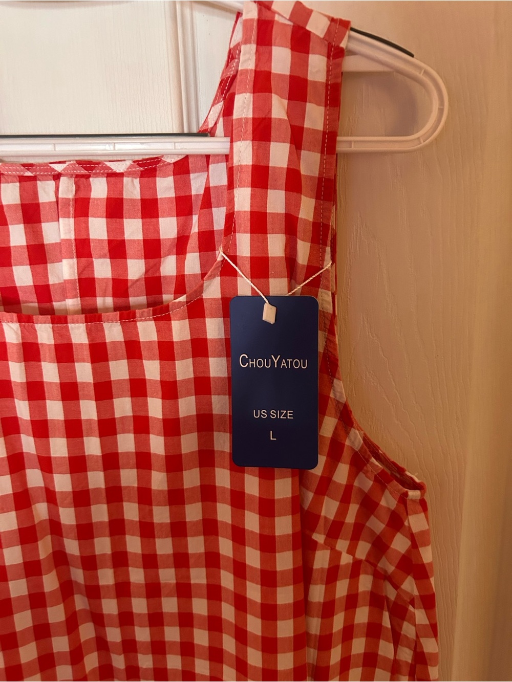 ChouYaTou Red Gingham Sleeveless Dress